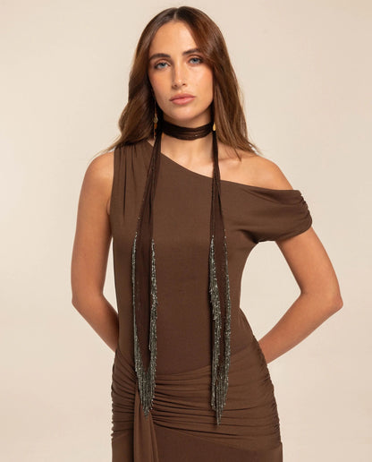 FOULARD À FRANGES · MARRON