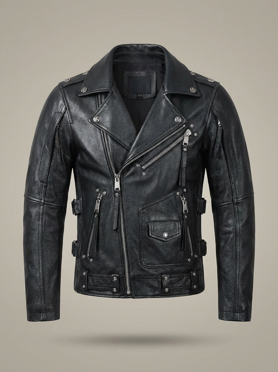 Gael - Blouson en cuir avec col et fermeture éclair