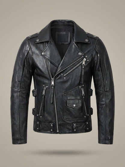 Gael - Blouson en cuir avec col et fermeture éclair