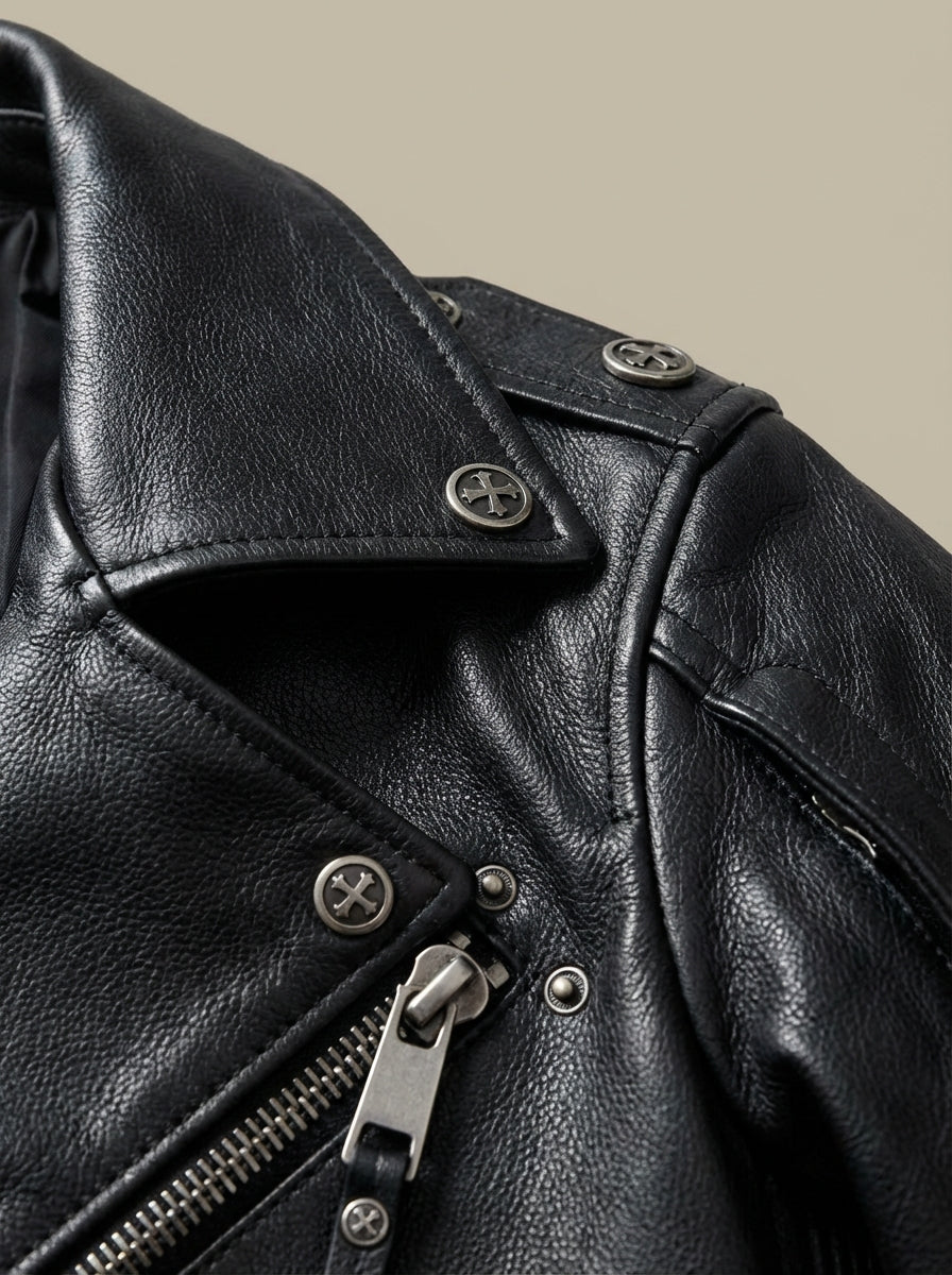 Gael - Blouson en cuir avec col et fermeture éclair