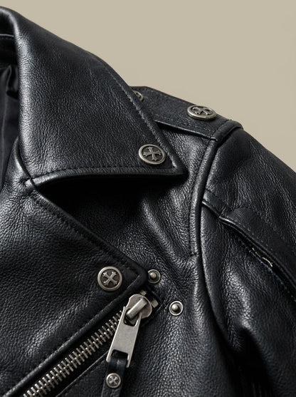 Gael - Blouson en cuir avec col et fermeture éclair