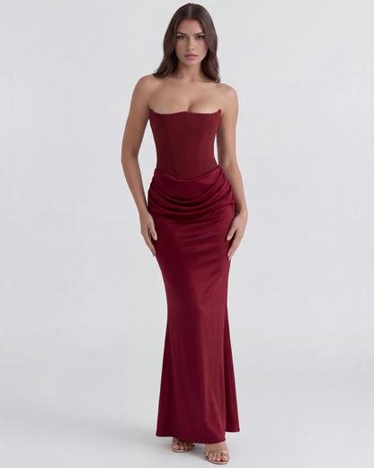 Robe longue satinée bustier