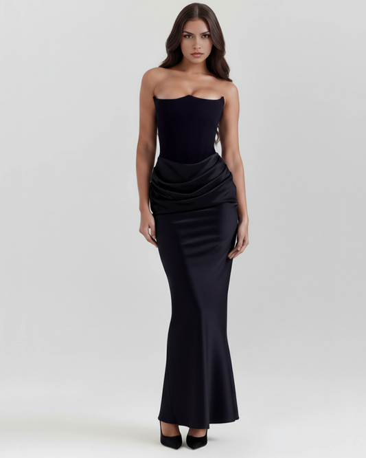 Robe longue satinée bustier