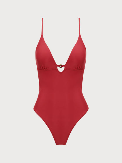 Maillot de bain une pièce rouge découpé en ECONYL®