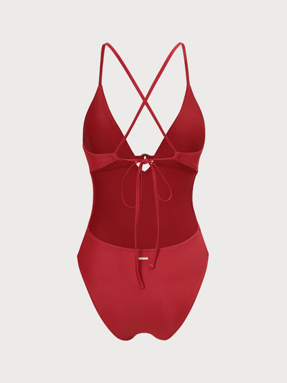 Maillot de bain une pièce rouge découpé en ECONYL®