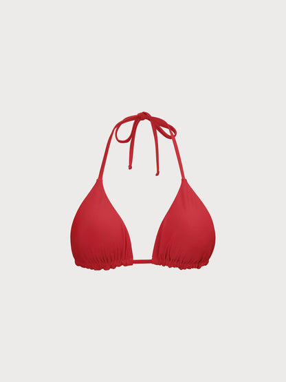 Haut de bikini triangle réversible rouge ECONYL® à nouer derrière le cou