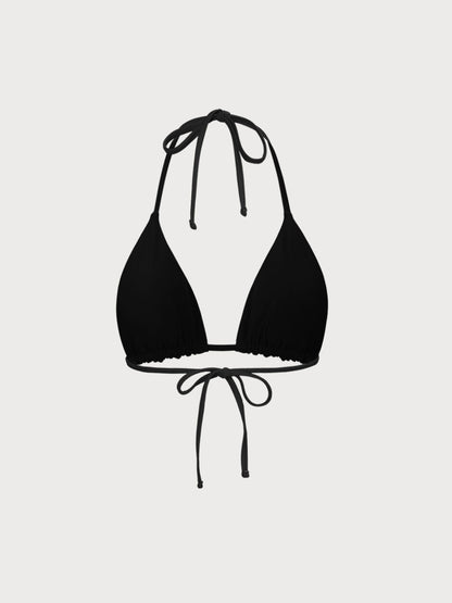 Top de bikini triángulo negro ECONYL® con cuello halter