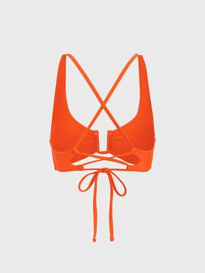 Haut de bikini orange à col en U en ECONYL®