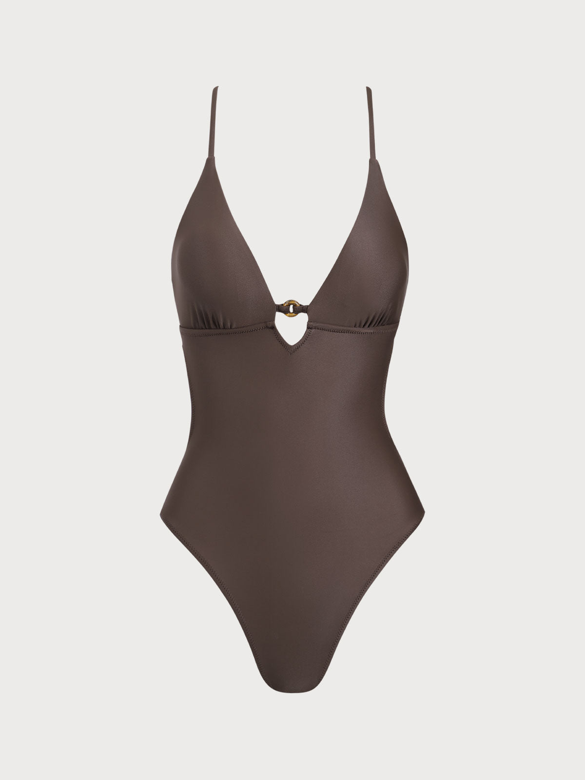 ECONYL® Traje de Baño Cortado en Color Café Oscuro