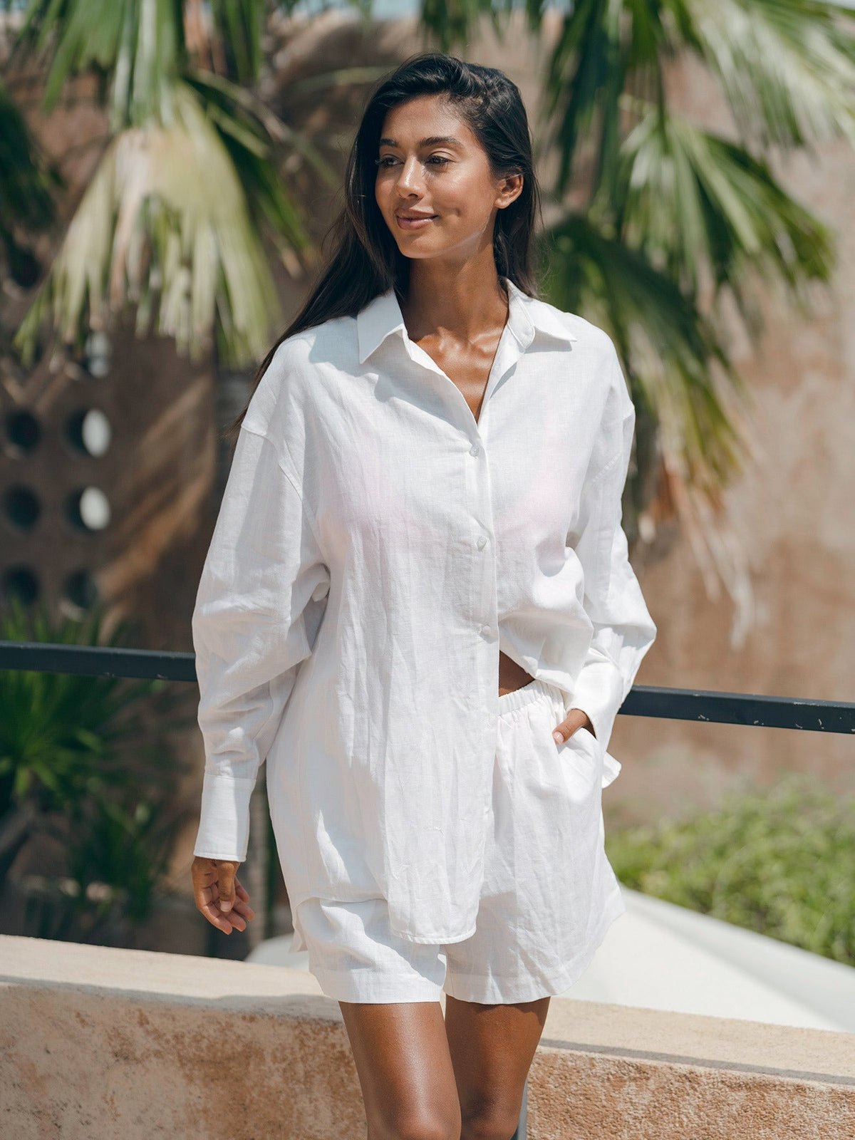 Chemise Blanche en Coton-Lin