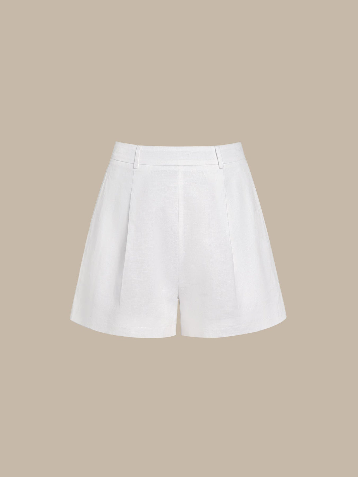 Shorts de Lino de Cintura Alta y Pliegues Blancos