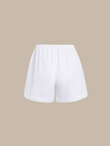 Pantalones Cortos de Cubierta de Algodón-Lino Blancos