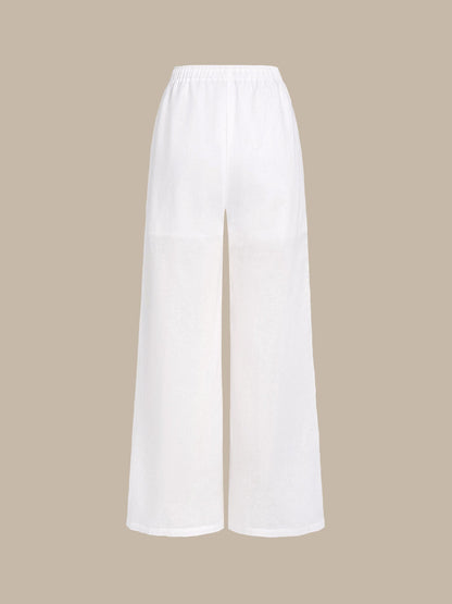 Pantalones Anchos de Algodón-Lino Blancos