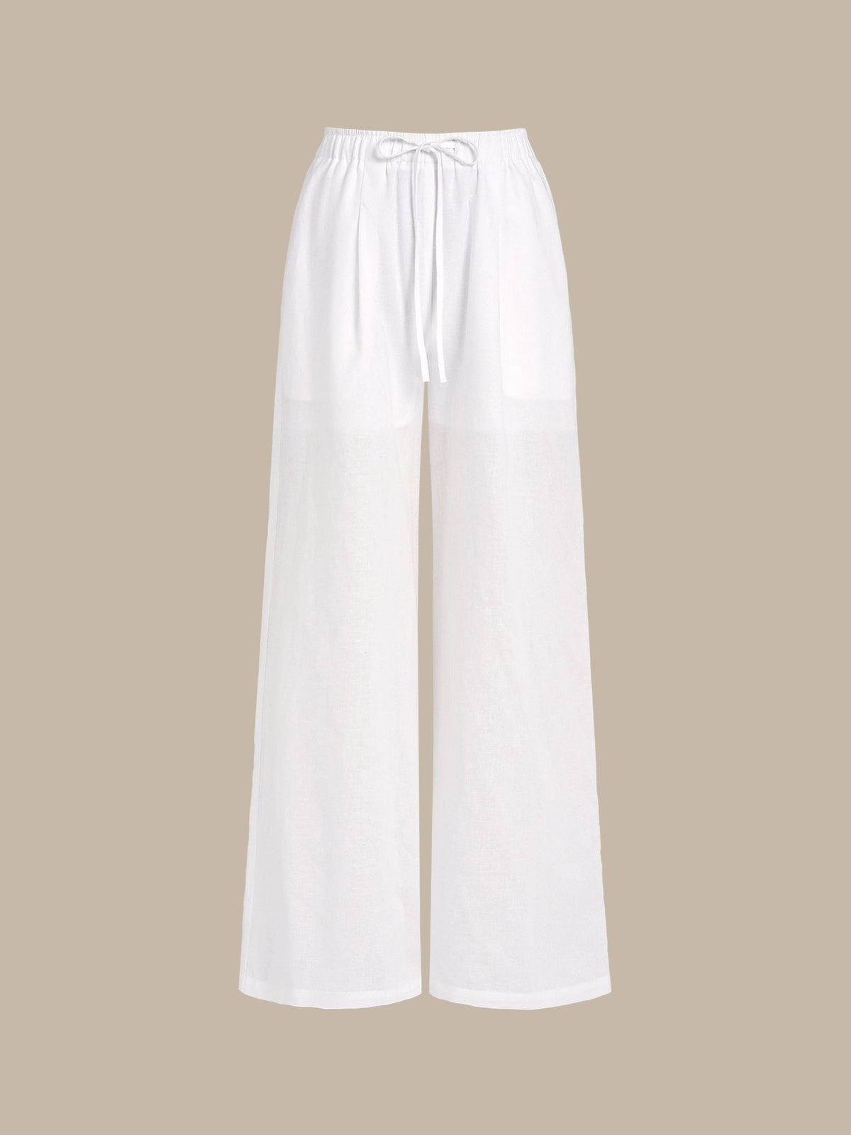 Pantalones Anchos de Algodón-Lino Blancos