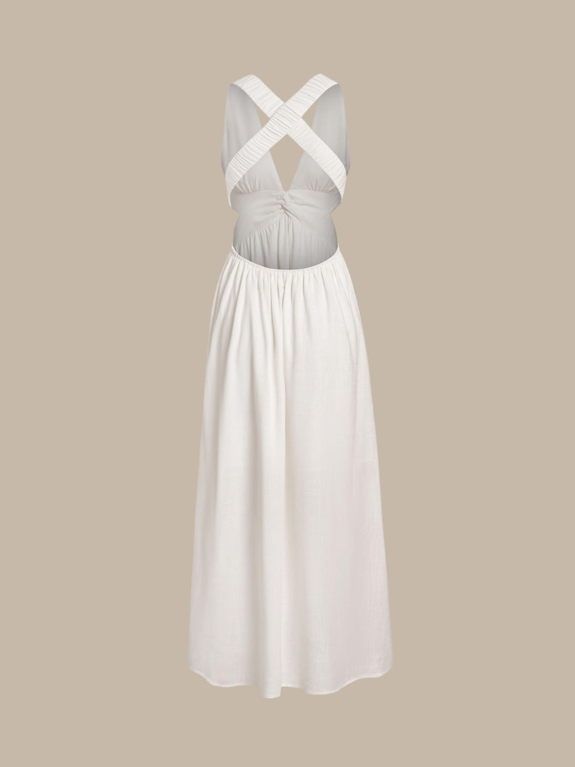 Vestido de Playa Plisado Blanco con Cuello en V