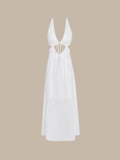 Robe de plage blanche à col en V