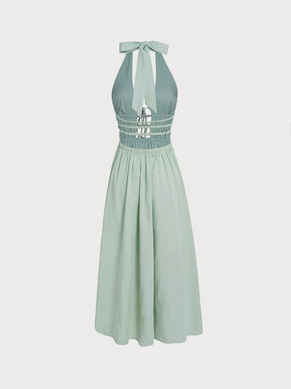 Robe longue de plage dos nu découpe vert clair