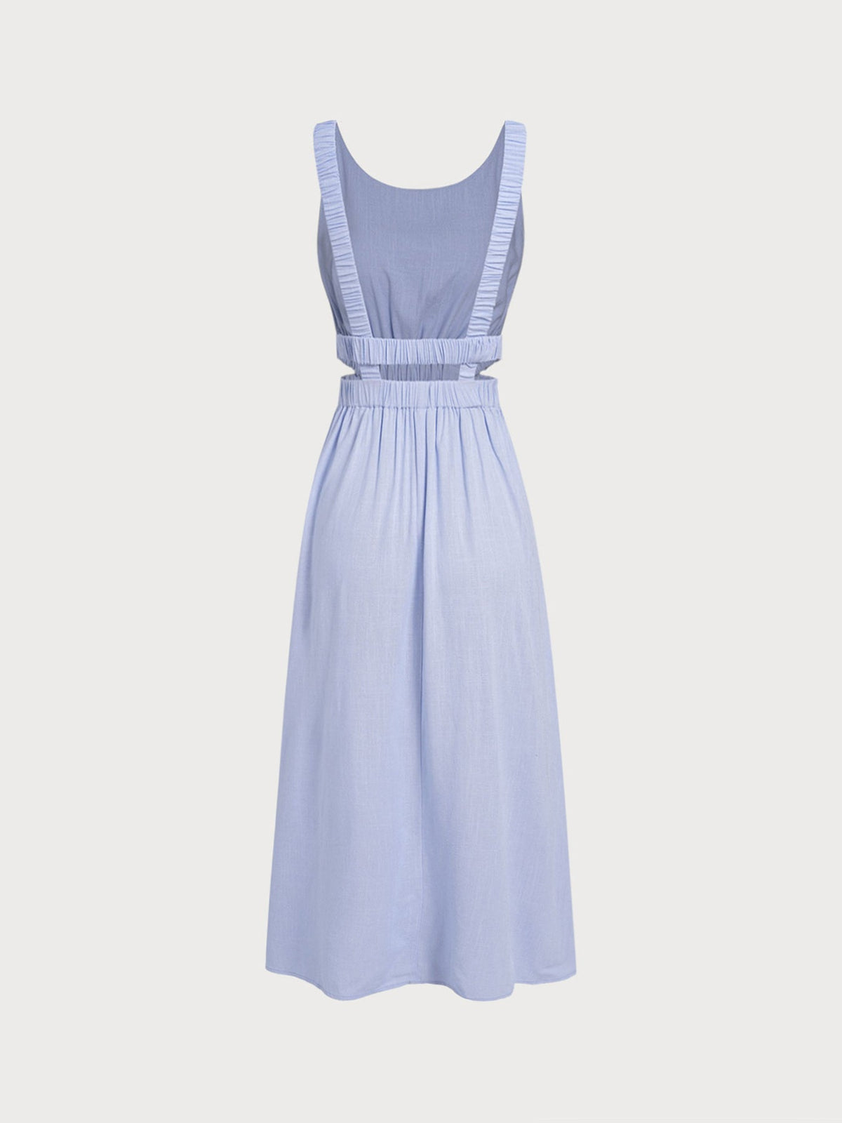 Vestido de Playa con Corte en la Cintura y Tirantes Fruncidos en Azul Pálido