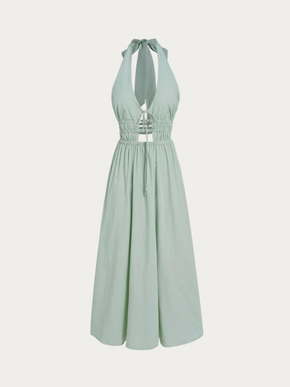 Robe longue de plage dos nu découpe vert clair