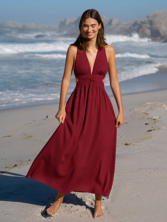Robe de plage plissée bordeaux