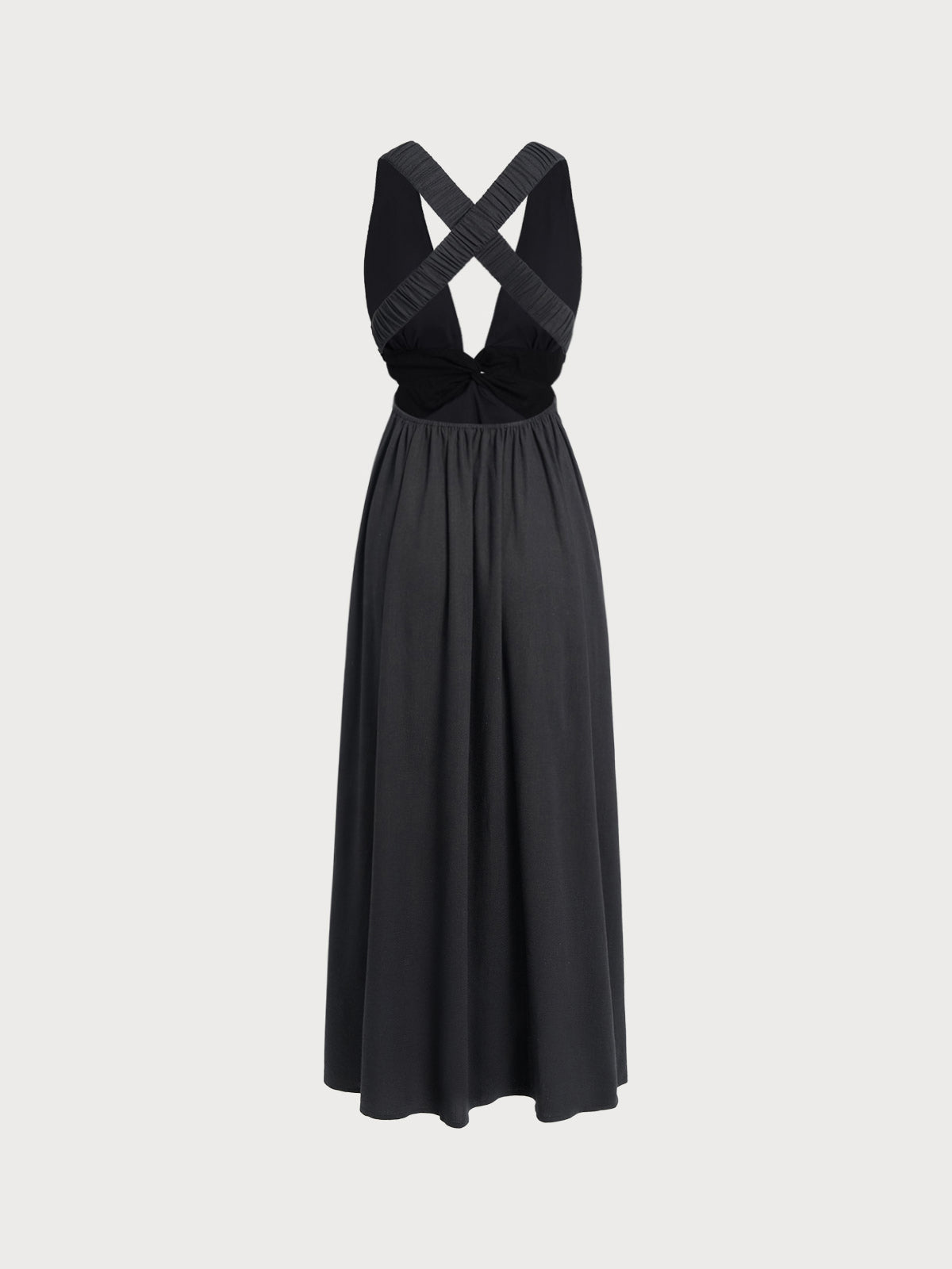 Robe de plage plissée noire à col en V