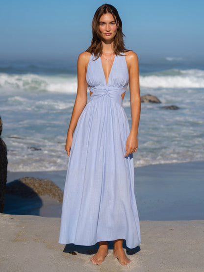 Vestido de Playa Plisado V Azul Claro