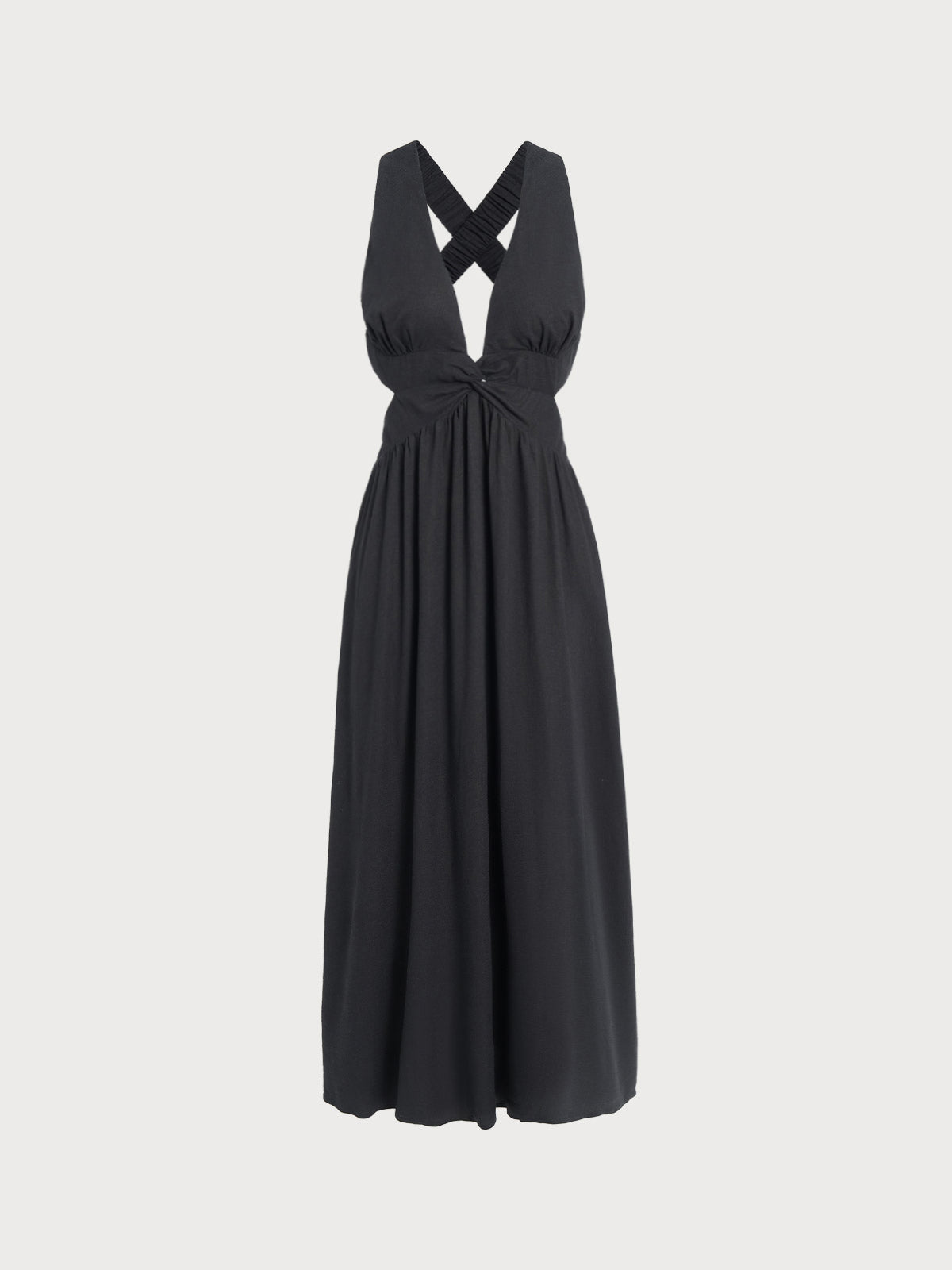 Robe de plage plissée noire à col en V