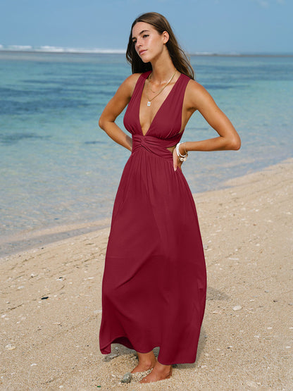 Vestido de Playa Plisado Vino Rojo